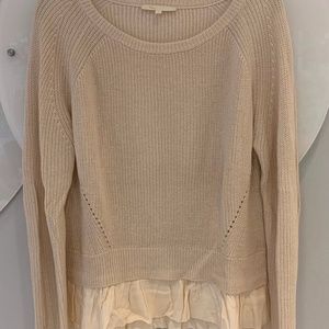 Maje Tan Sweater with Pleated Peak Through Detail